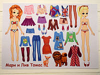 Фетр с принтом Куклы с одеждой: Мари и Лив Томас (Корейский жесткий 2 мм)