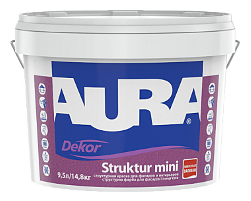 Краска структурная AURA DEKOR STRUKTUR MINI фасадная 9,5л - фото 2 - id-p225169944