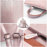 Рюкзак сумка трансформер жіночий шкіряний з тисненням під рептилію (фрезовий), фото 4