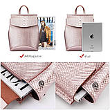 Рюкзак сумка трансформер жіночий шкіряний з тисненням під рептилію (фрезовий), фото 3