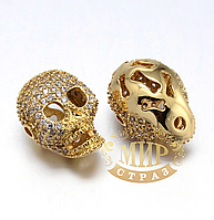 Бусина-череп з цирконієм, колір Gold, 13х17мм, 1 шт.
