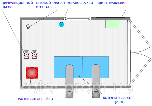 Расположение оборудования в котельной КМ-2 200 кВт КТН 100 СЕ