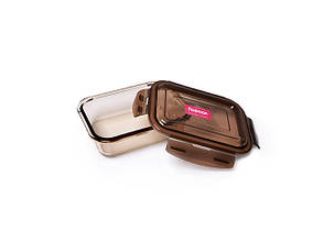 Прямокутний контейнер скляний 17х12х5см/640мл з кришкою з пластика для зберігання продуктів Fissman