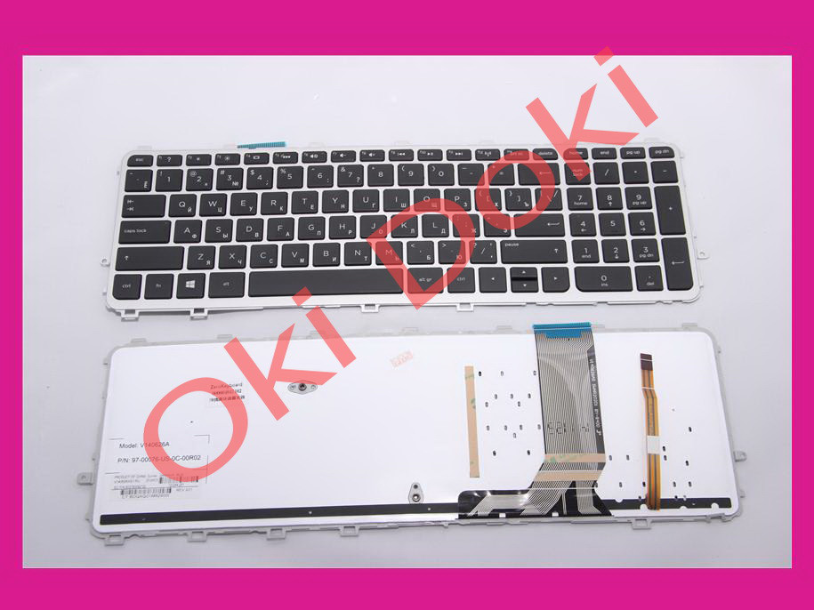 Клавіатура HP ENVY 15-J 15T-J 15Z-J 17-J 17T-J m6-n000 m6-n100 m6-w100 з сірої рамкою і підсвічуванням (вушка знизу
