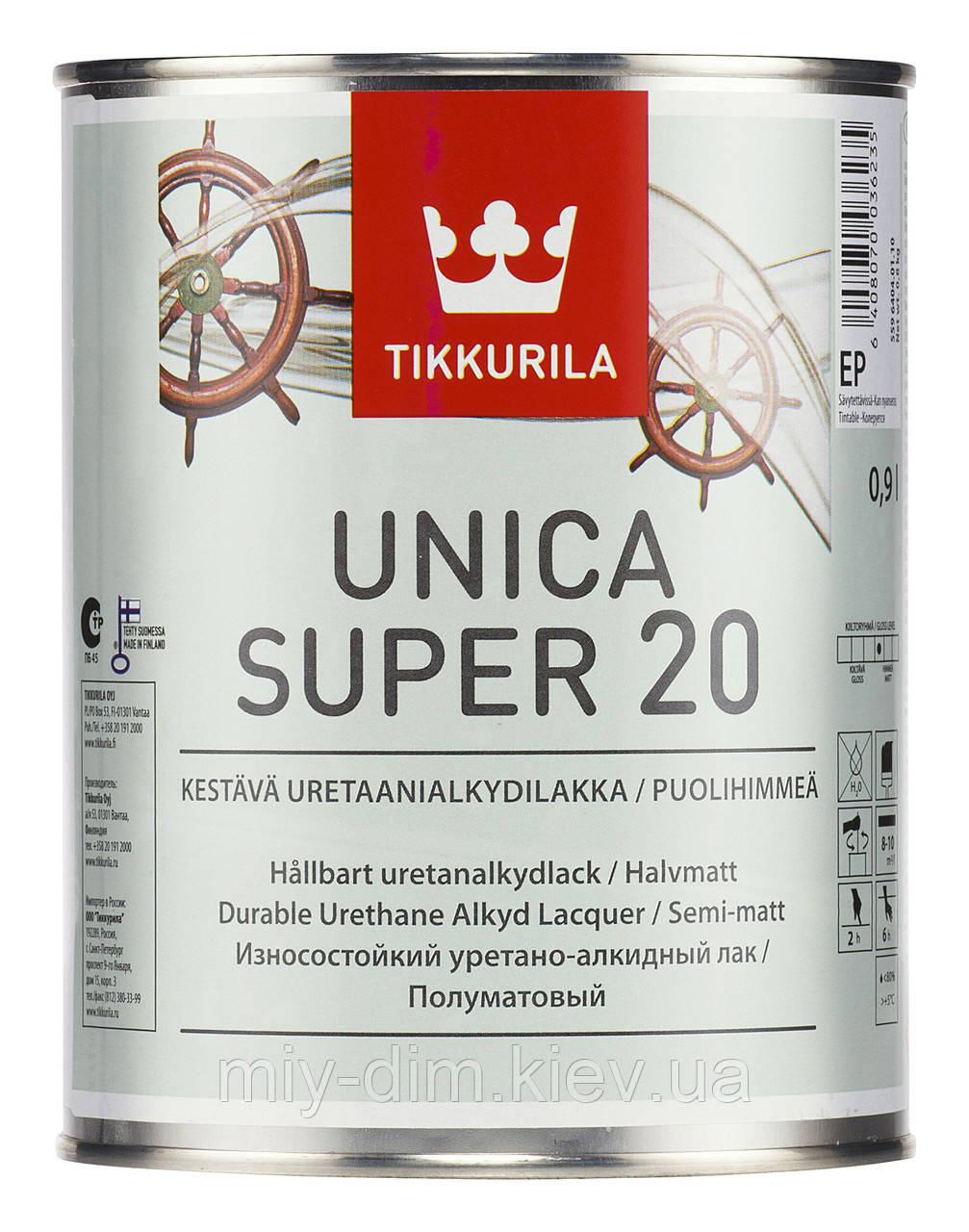 Лак Уніка Супер напівмат, 9л, паркетний, для човнів / Tikkurila