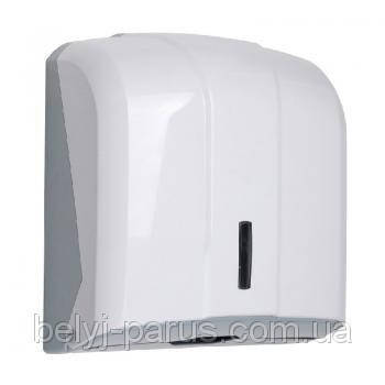 Диспенсер роздавальник для рушників листових Z і V складання в пачках пластиковий білий настінний ударостійкий, фото 2