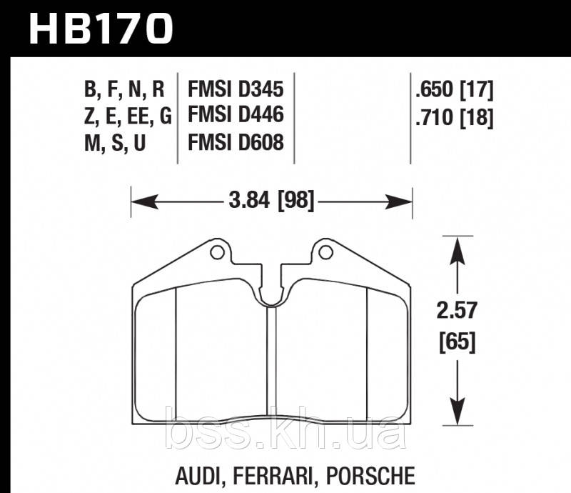 Колодки гальмівні задні HB170F.650 HAWK HPS STOPTECH LC200, LX570 4ПОРШН. ST41