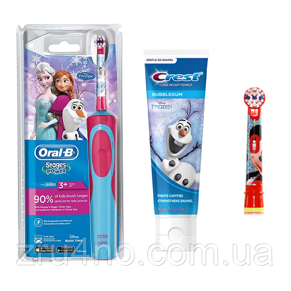 Дитяча зубна щітка Oral-B D12. 513 Stages Power (фрозен) 2 насадки + зубна паста Crest