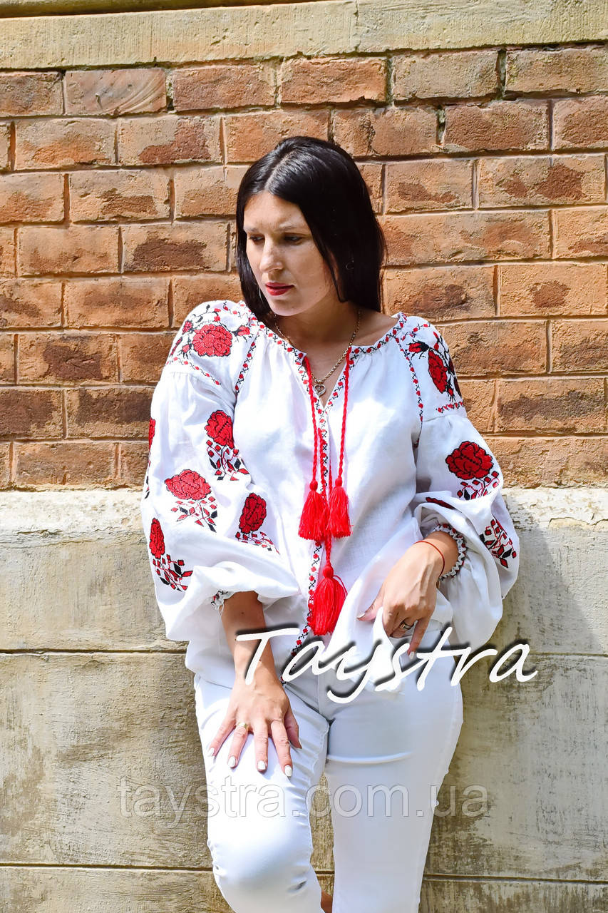 Вишиванка льон блуза біла вишита етностиль, Bohemian