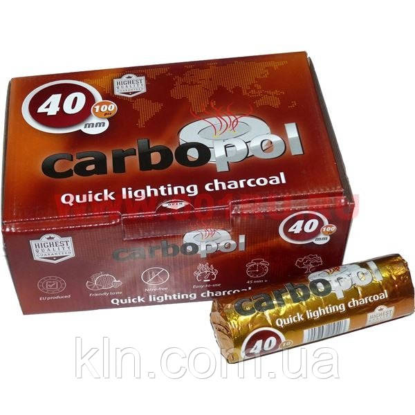 Вугілля быстроразгорающийся для кальяну 10 шт Carbopol 40 мм, фото 1