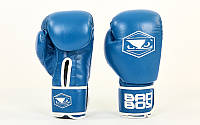 Рукавиці боксерські шкіряні на липучці BAD BOY STRIKE (р-н 12oz, синій)