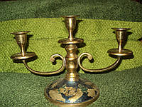 Бронзовий старовинний свічник канделябр 18 см х 28 см із Великобританії 0678