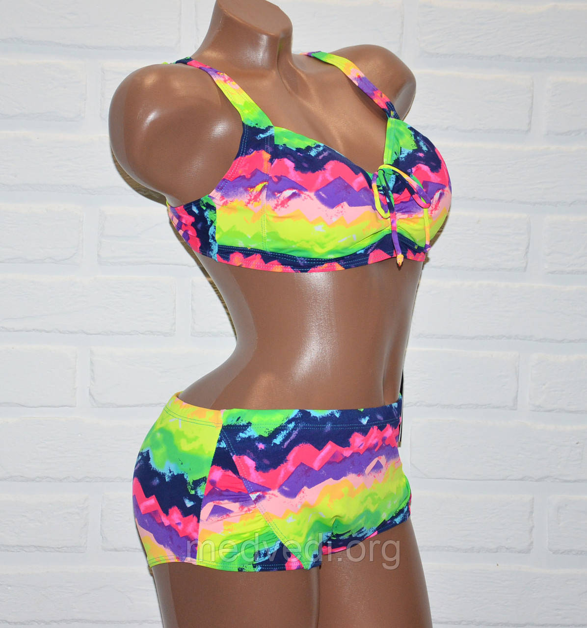 Великий розмір 60 (7XL) яскравий, барвистий жіночий роздільний купальник для пишних грудей