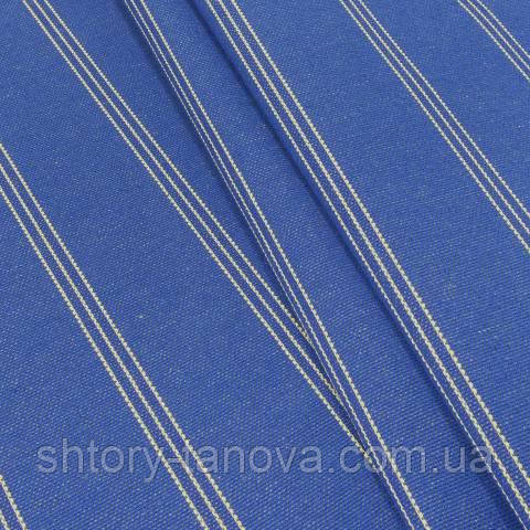 Декоративна тканина для штор, льон, смужка, волошка, фото 1