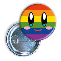 Закатной значок круглый с ЛГБТ-символикой "Радужный смайлик"