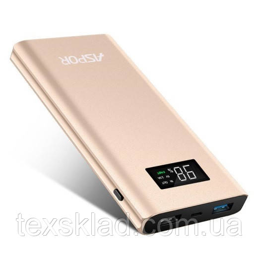 Power Bank Зовнішній акумулятор Aspor 10000 mAh з дисплеєм заряду