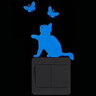 Кіт з метеликами світиться блакитним - 10*10см