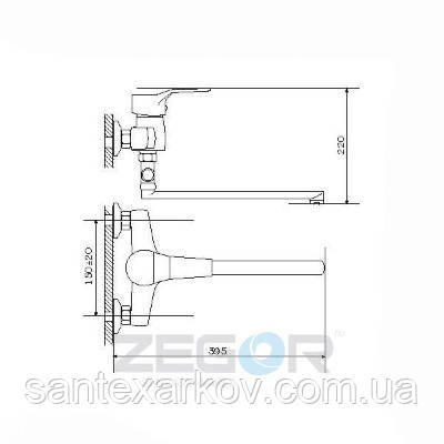 Смеситель для ванны ZEGOR EDN6-A183, с длинным изливом 350мм, (ZDN6) - фото 3 - id-p52359995