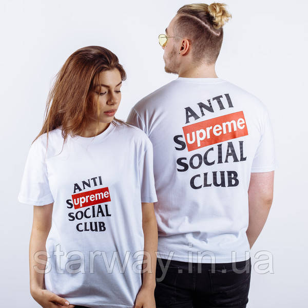 Біла стильна футболка anti supreme social club