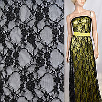 Гіпюр стрейч чорний з в'юнкими квітами ш.150