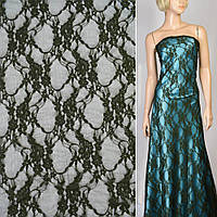 Гіпюр стрейч зелений темний з в'юнкими квітами ш.150