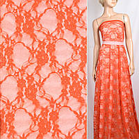 Гіпюр стрейч помаранчевий з в'юнкими квітами ш.150