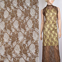 Гіпюр стрейч шоколадний з в'юнкими квітами ш.150