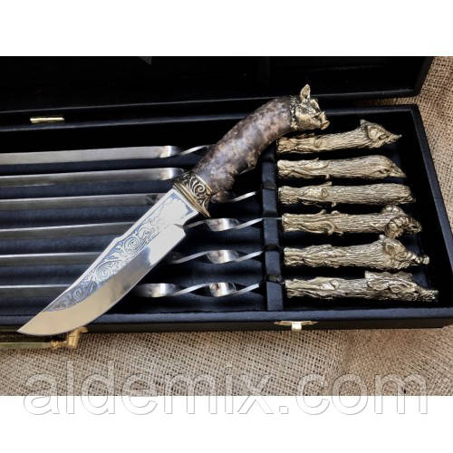 Шампура подарункові "Мисливський трофеї" з ножем в кейсі, фото 1