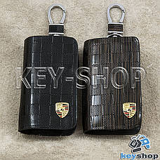 Ключниця кишенькова (шкіряна, чорна, з тисненням, з карабіном, кільцем) логотип авто Porsche (Порше), фото 3
