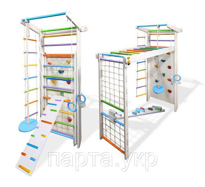 Спортивна стінка скеледрором Трансформер у білому кольорі з гіркою ребристою