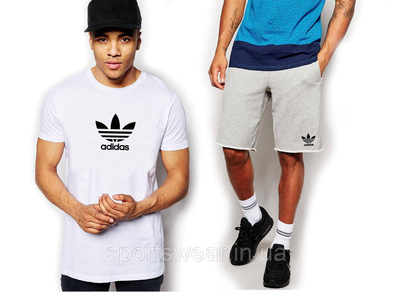 Чоловічий комплект футболка + шорти Adidas білого і сірого кольору "" В стилі Adidas ""