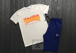 Чоловічий комплект футболка + шорти Thrasher білого і синього кольору "" В стилі Thrasher ""