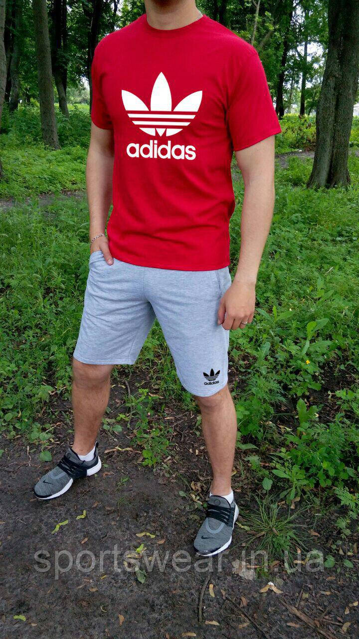 Чоловічий комплект футболка + шорти Adidas червоного і сірого кольору "" В стилі Adidas ""