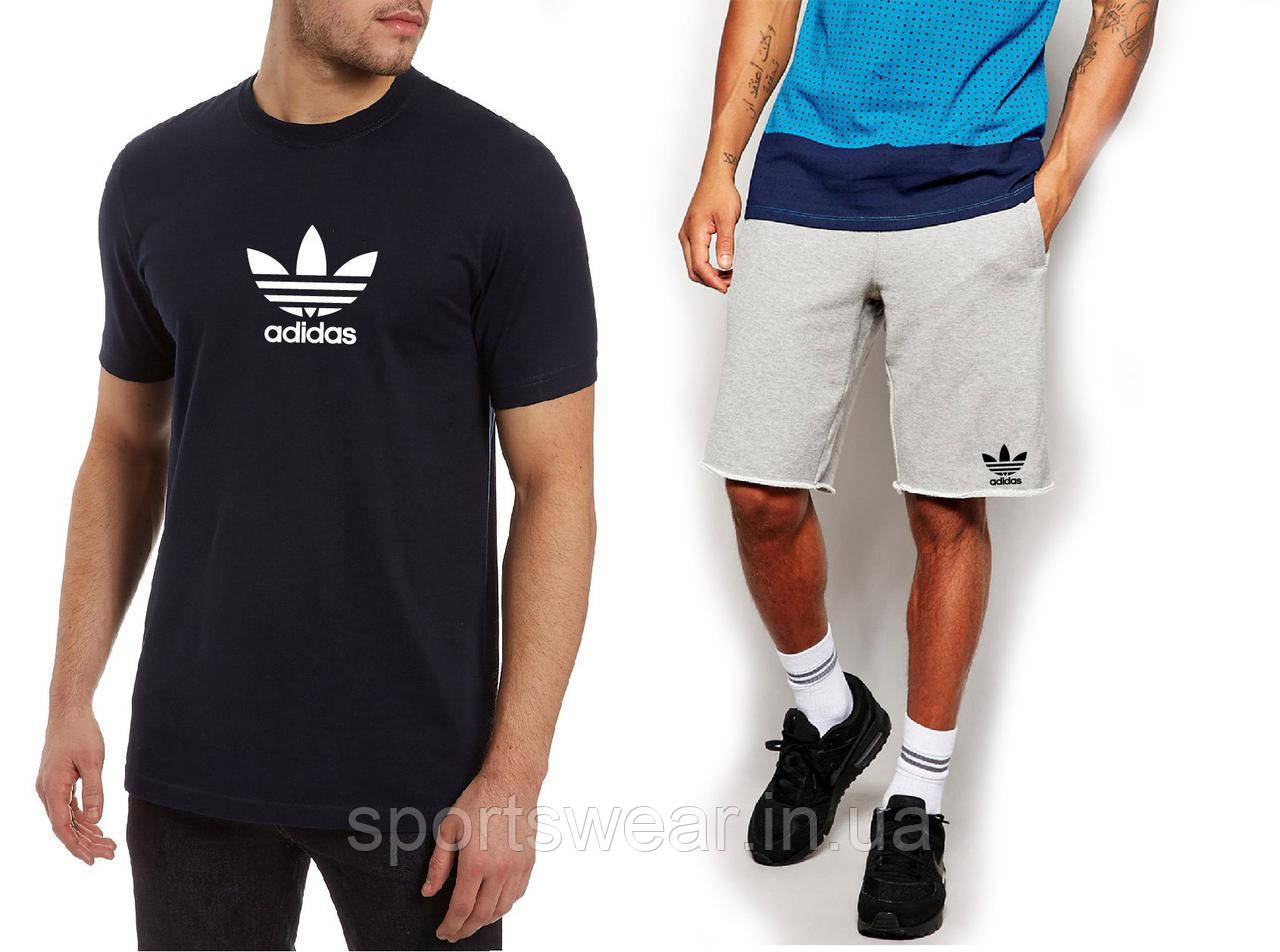 Чоловічий комплект футболка + шорти Adidas чорного і сірого кольору "" В стилі Adidas ""