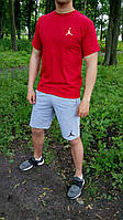 Мужской комплект футболка + шорты Jordan красного и серого цвета