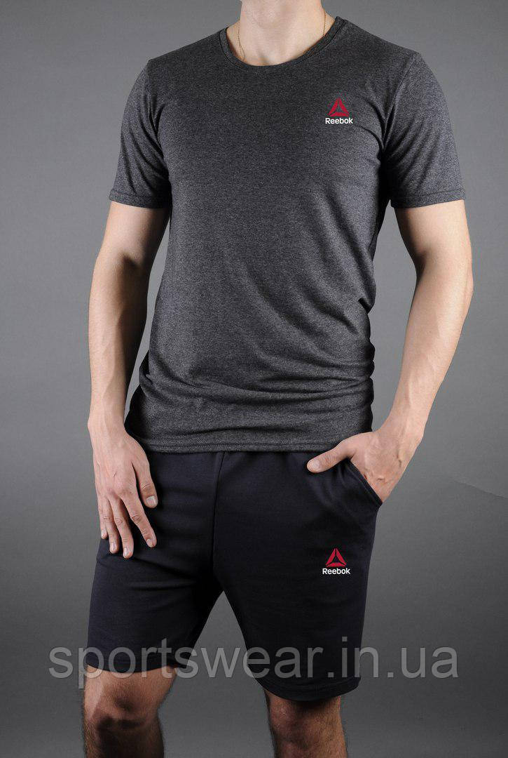 Чоловічий комплект футболка + шорти Reebok чорного і сірого кольору "" В стилі Reebok ""