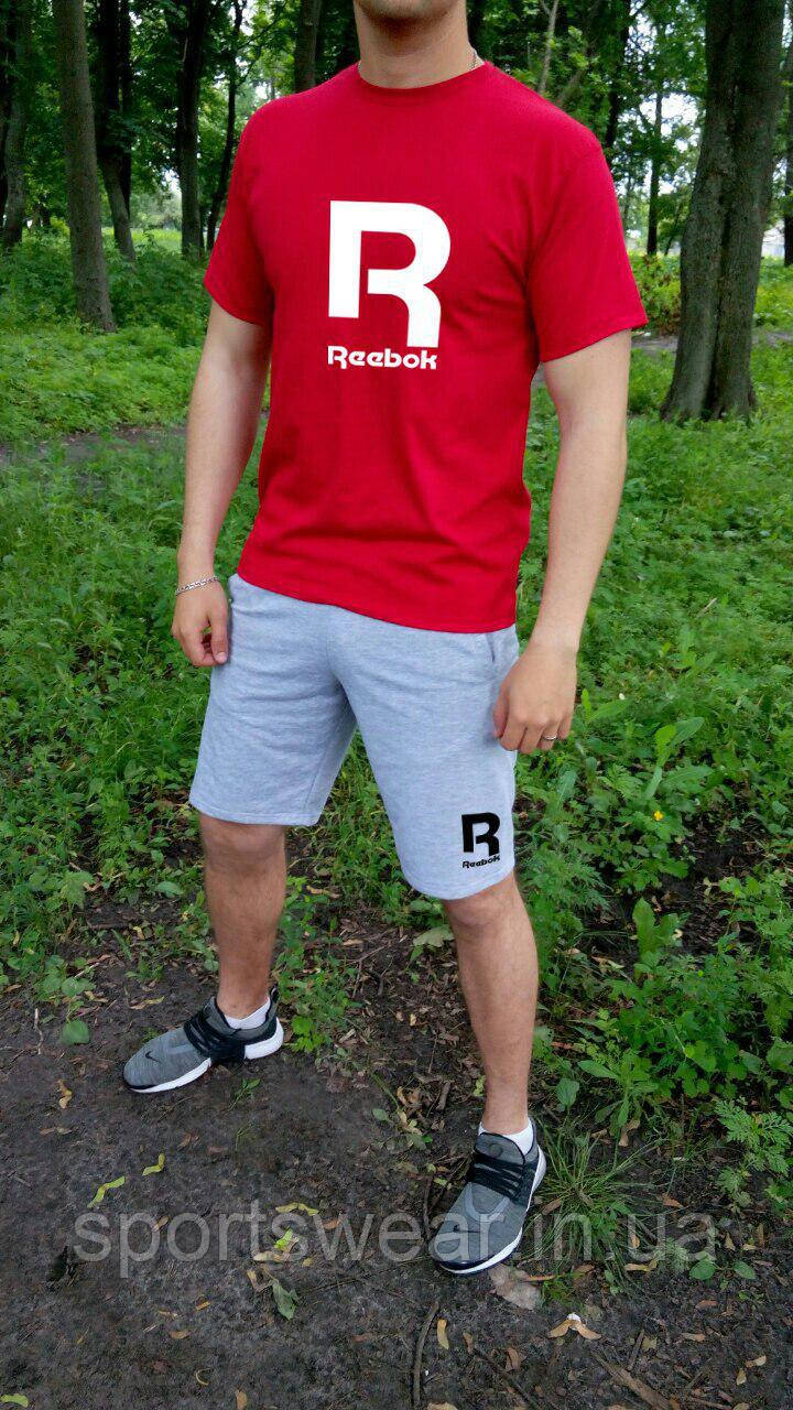 Чоловічий комплект футболка + шорти Reebok червоного і сірого кольору "" В стилі Reebok ""