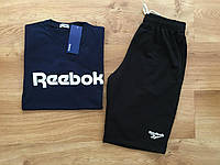 Мужской комплект футболка + шорты Reebok синего и черного цвета