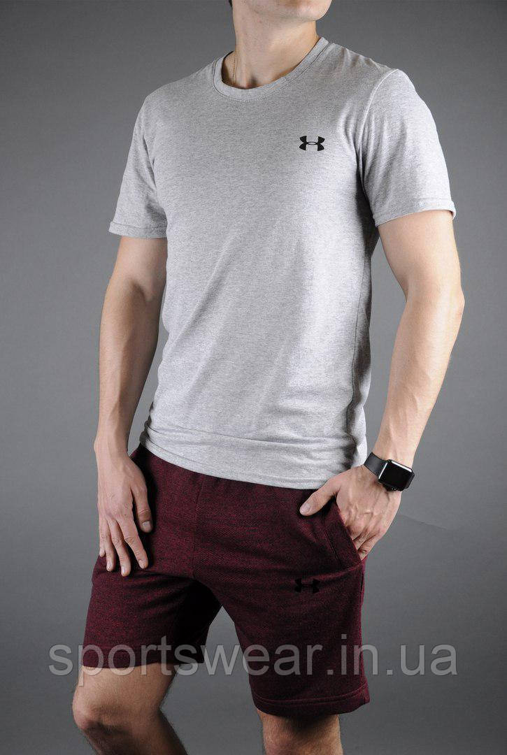 Чоловічий комплект футболка + шорти Under Armour сірого і червоного кольору "" В стилі Under Armour ""