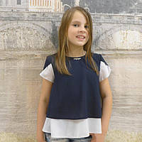 Блузка для девочки "модель-3"(бело-синий) , размеры 30- 40