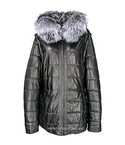 Шкіряний пуховик-трансформер батальних розмірів