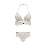 Купальник жіночий роздільний халтер білий з рюшами, фото 3