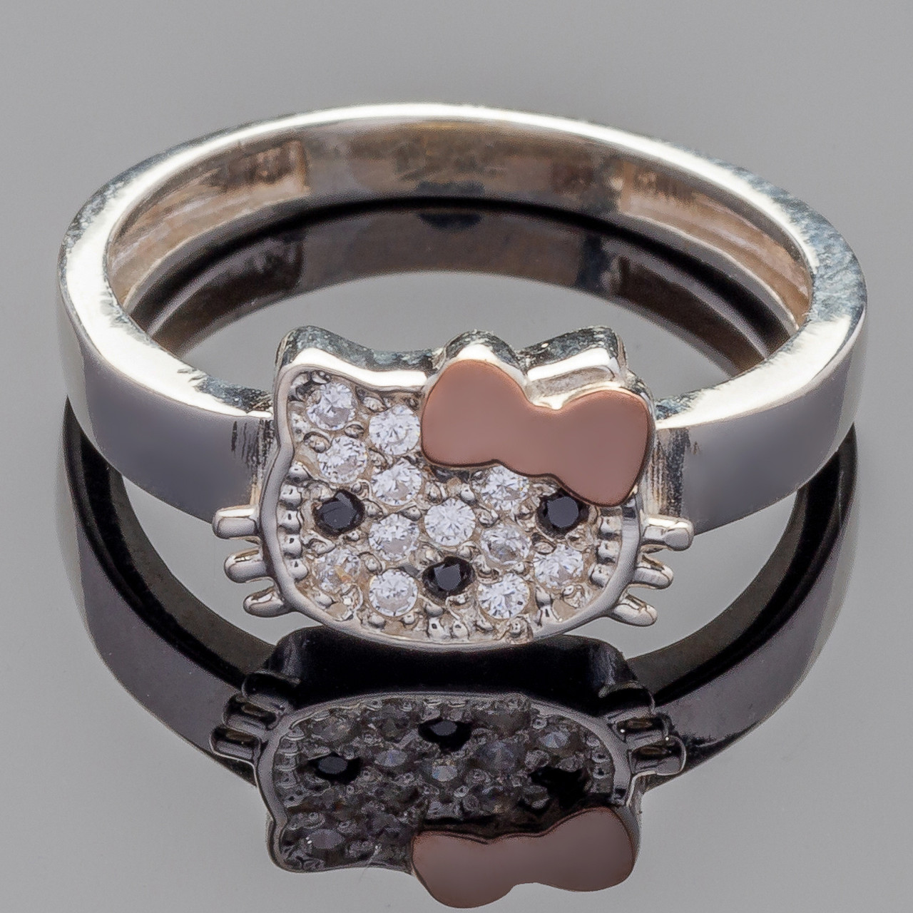 Детское серебряное кольцо с золотыми вставками "Hello Kitty"