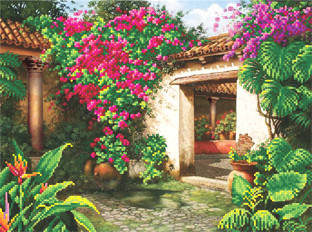 БІС-3412. Схема для часткової вишивки бісером Цветущий дворик  