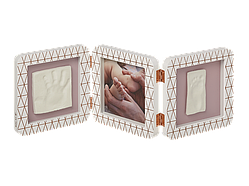 Рамочка Baby Art Потрійна з відбитком ручки ніжки малюка Мідно-біла