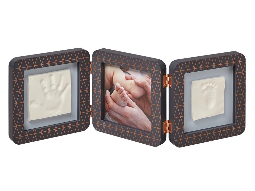 Рамочка Baby Art Потрійна з відбитком ручки ніжки малюка Мідно-темно сіра, фото 1