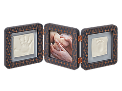 Рамочка Baby Art Потрійна з відбитком ручки ніжки малюка Мідно-темно сіра