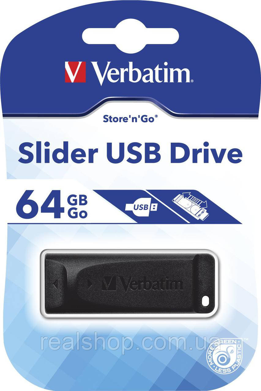 Накопичувач USB Verbatim Store 'n' Go Slider USB Drive 64 GB Black