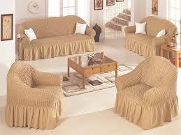 Натяжні чохли з рюшем на великий і маленький диван і два крісла Venera бежеві, фото 1