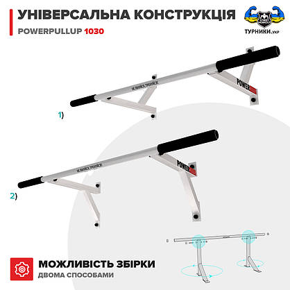 Настінний турнік PowerPullup 1030 з широким хватом білий, фото 2